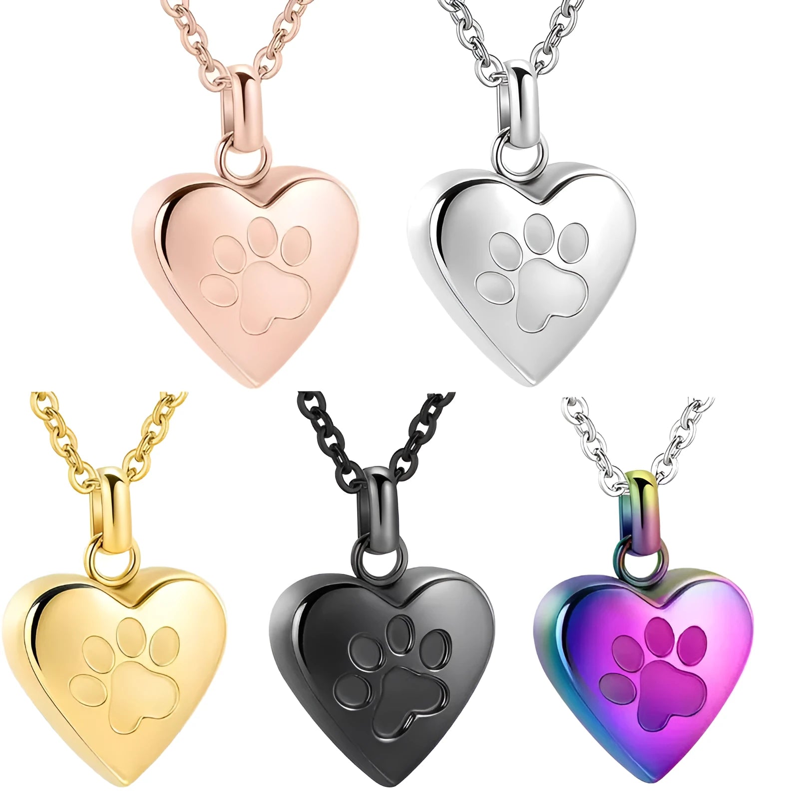 Titanium steel heart pendant casket necklace with love paw print design that opens for memorial ashes