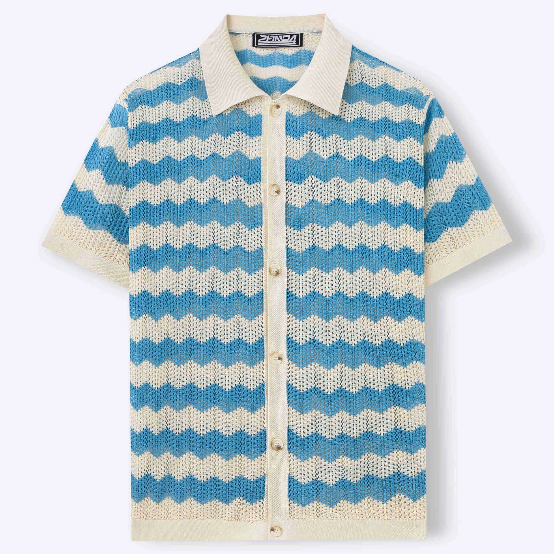 Short sleeve yellow sweater with corrugated jacquard texture and flocking detail on Tencel viscose fabric