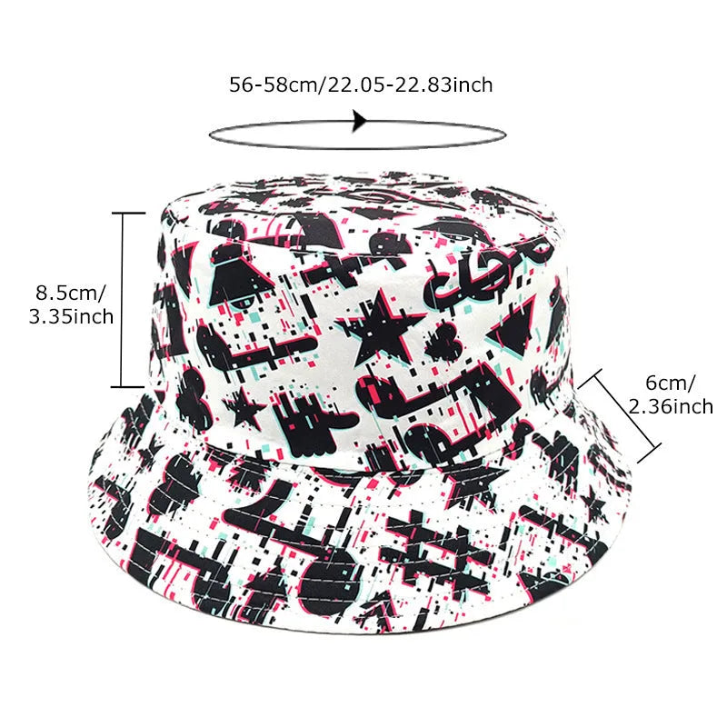 Musical note pattern printed bucket hat in retro dome crown style, size M 56-58cm