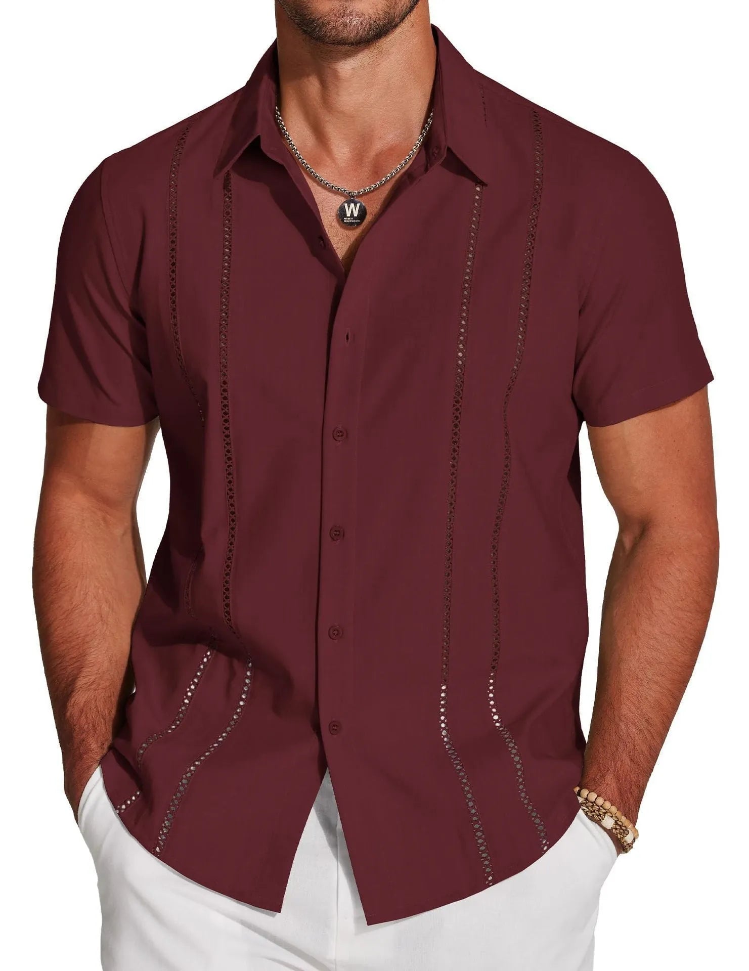 Men's slim fit short sleeve Hawaiian shirt with digital print pattern