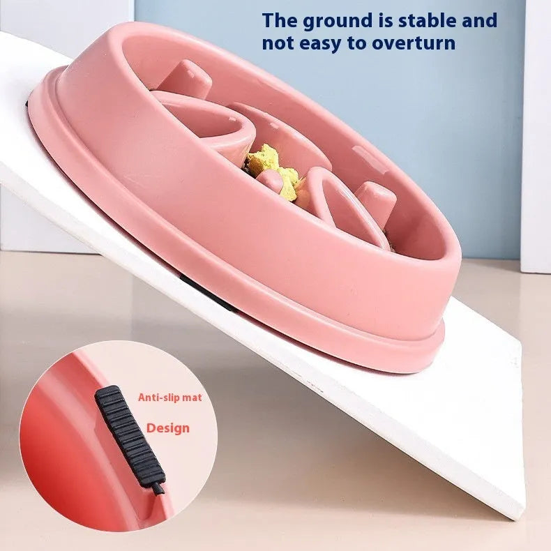 Slow food non-slip anti-tumble plastic pet bowl in blue circular section style