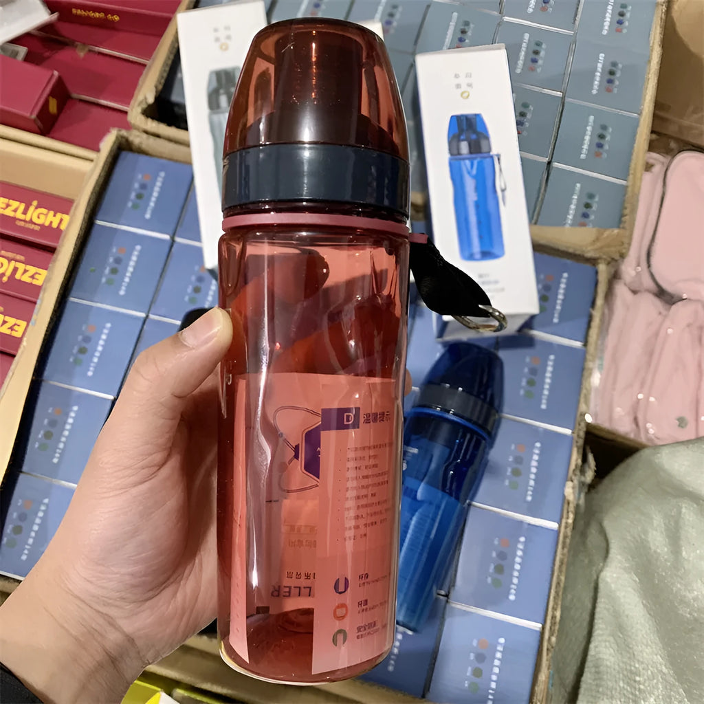Stainless steel sports water bottle with removable tea compartment in blue colour option