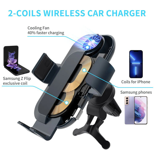 C35 colour car wireless charger phone holder with suction cup mount and automatic clamping