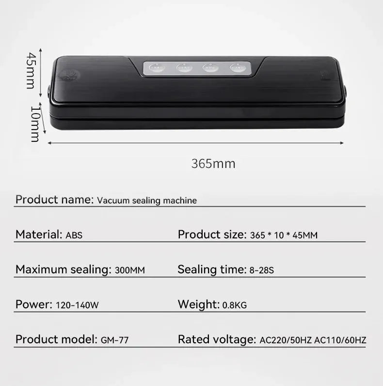 Compact white automatic vacuum sealer machine for household food preservation and item storage
