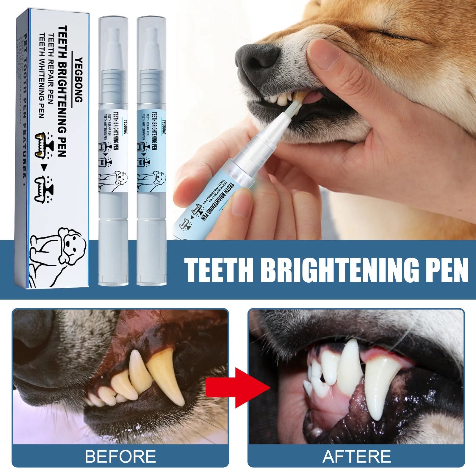 Yegbong pet teeth whitening pen and dental brush set for dog and cat oral care
