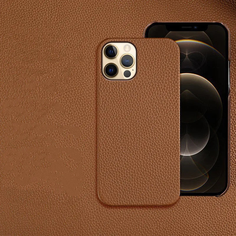 Genuine leather protective case for iPhone in multiple colours, showing simple design and half-break style.
