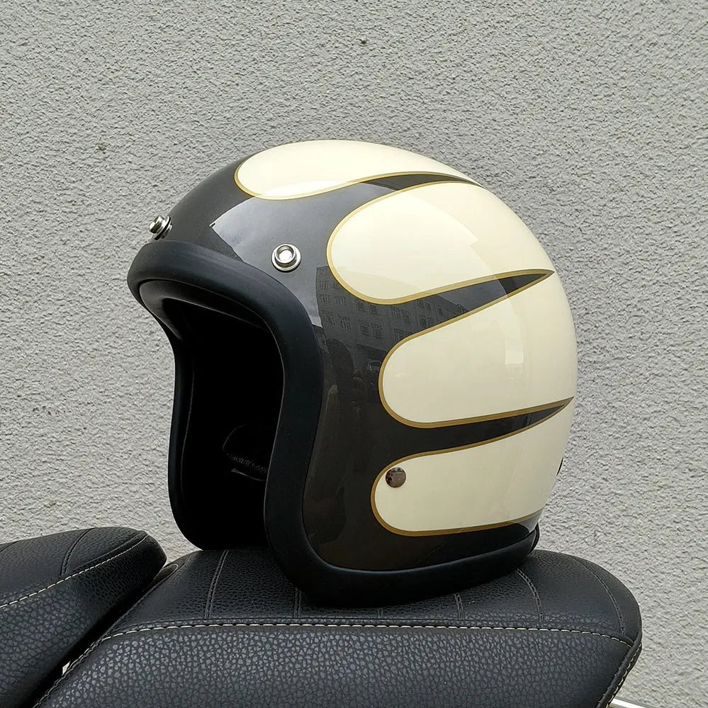 Retro style motorcycle half helmet in FRP construction for adult electric bike commuting