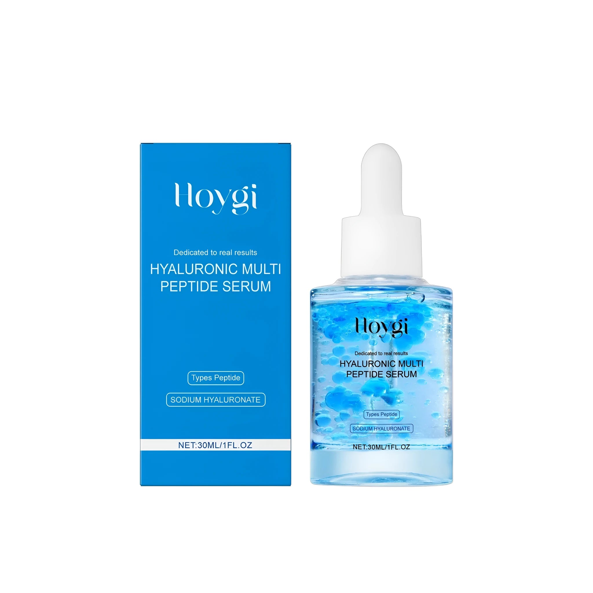 30ml bottle of hyaluronic acid and multi-peptide facial serum with dropper