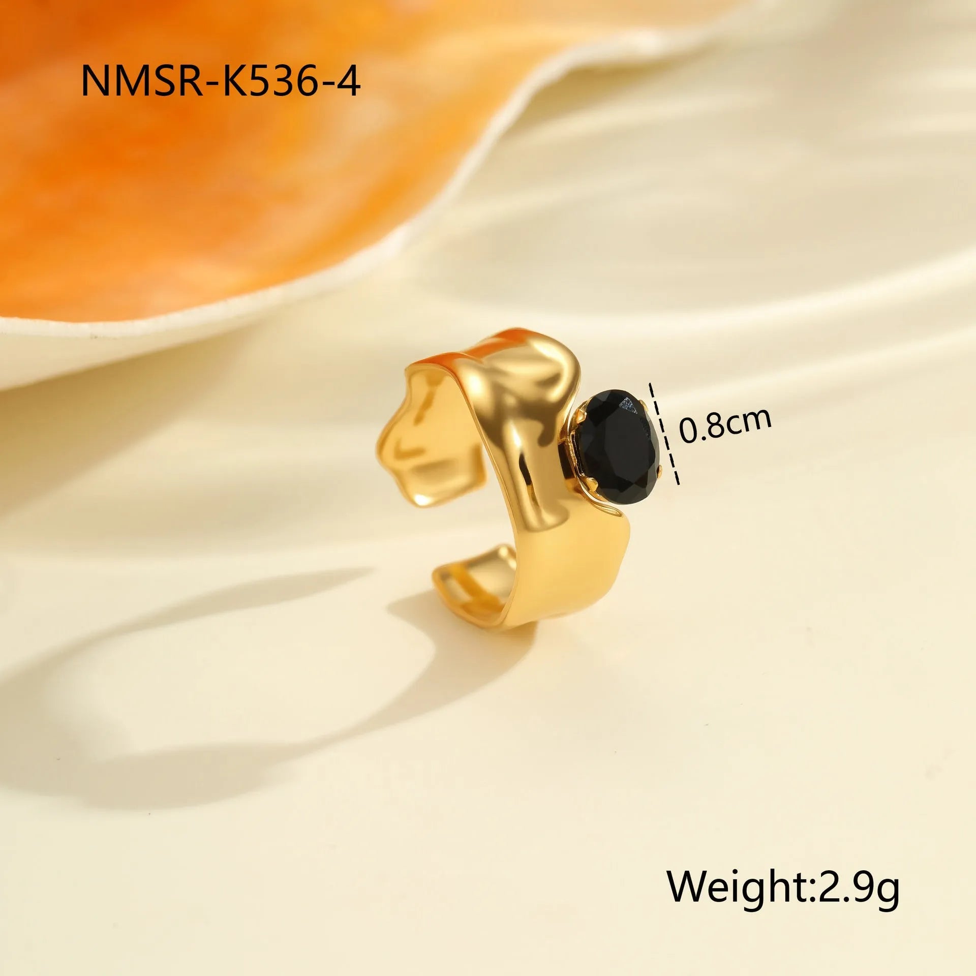 Women's titanium steel ring with geometric open mouth design and inlaid zircon stones