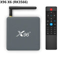 Android smart voice set-top box with remote control, HDMI cable, and dual band WiFi connectivity.