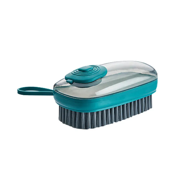 Automatic liquid cleaning brush for shoes and clothes with ergonomic grip in selected colour