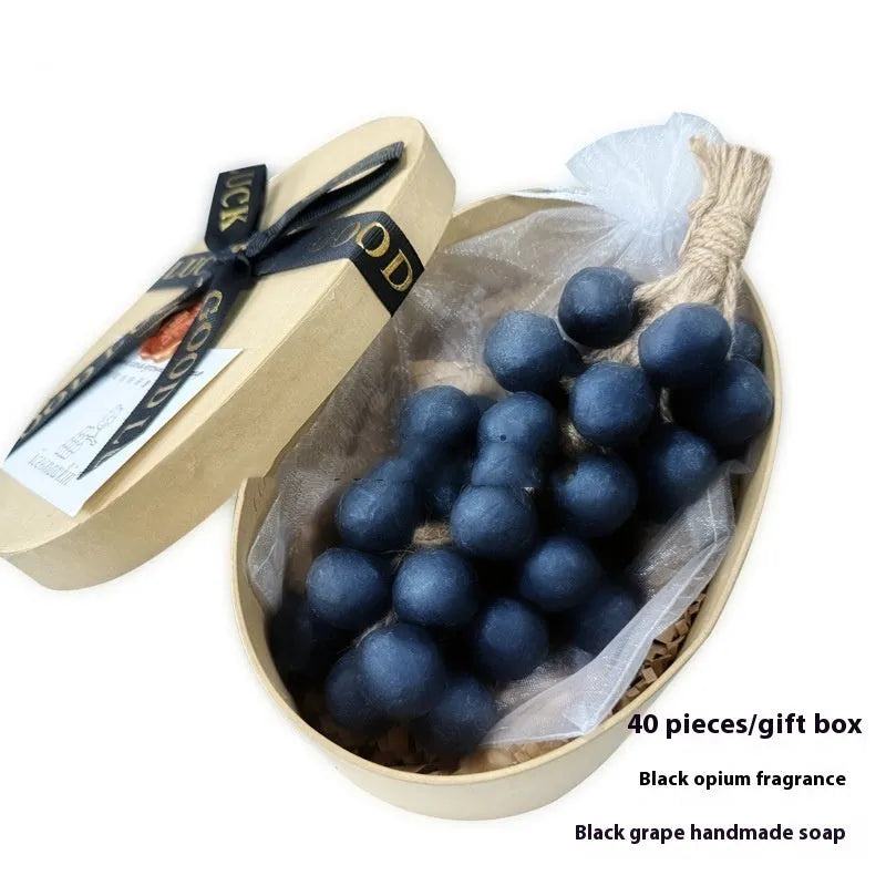 A 120g bar of handmade grape soap with options for black, green, purple, and litchi fragrance.