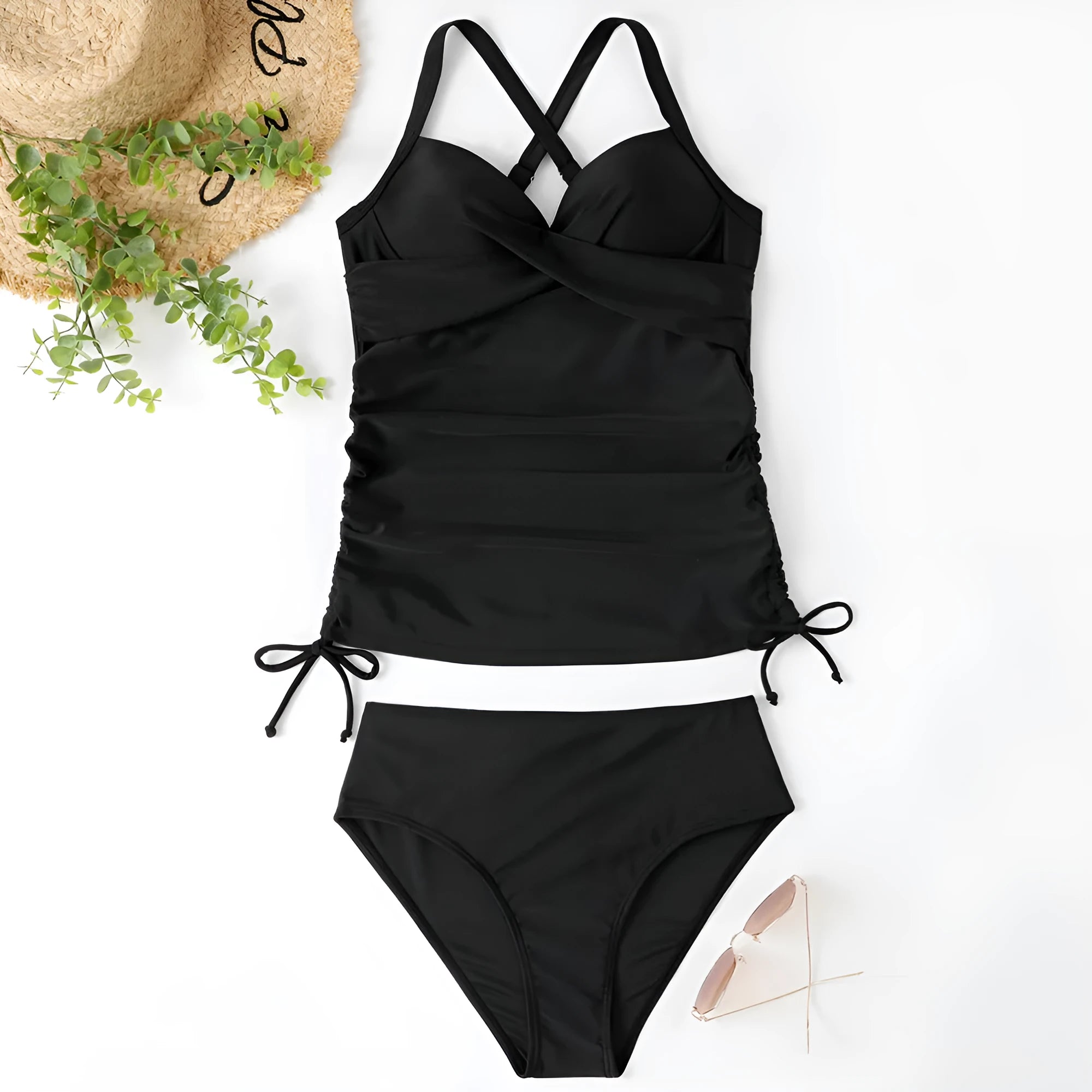 Women's high waist nylon bikini brief in solid colour for swimming