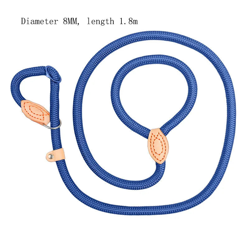 Rope dog training leash with integrated automatic tightening collar for blast race exercises