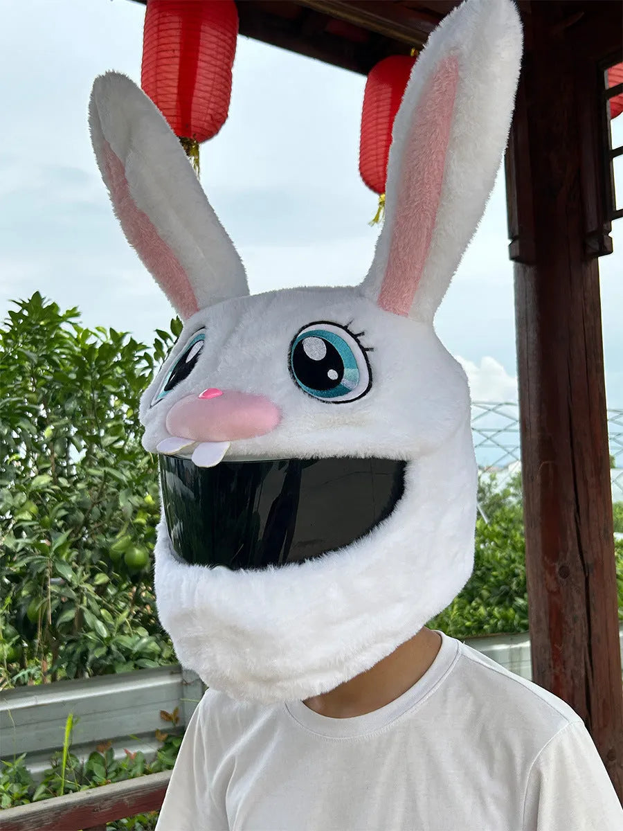 White rabbit head decorative cover for electric motorcycle helmet with PP cotton exterior