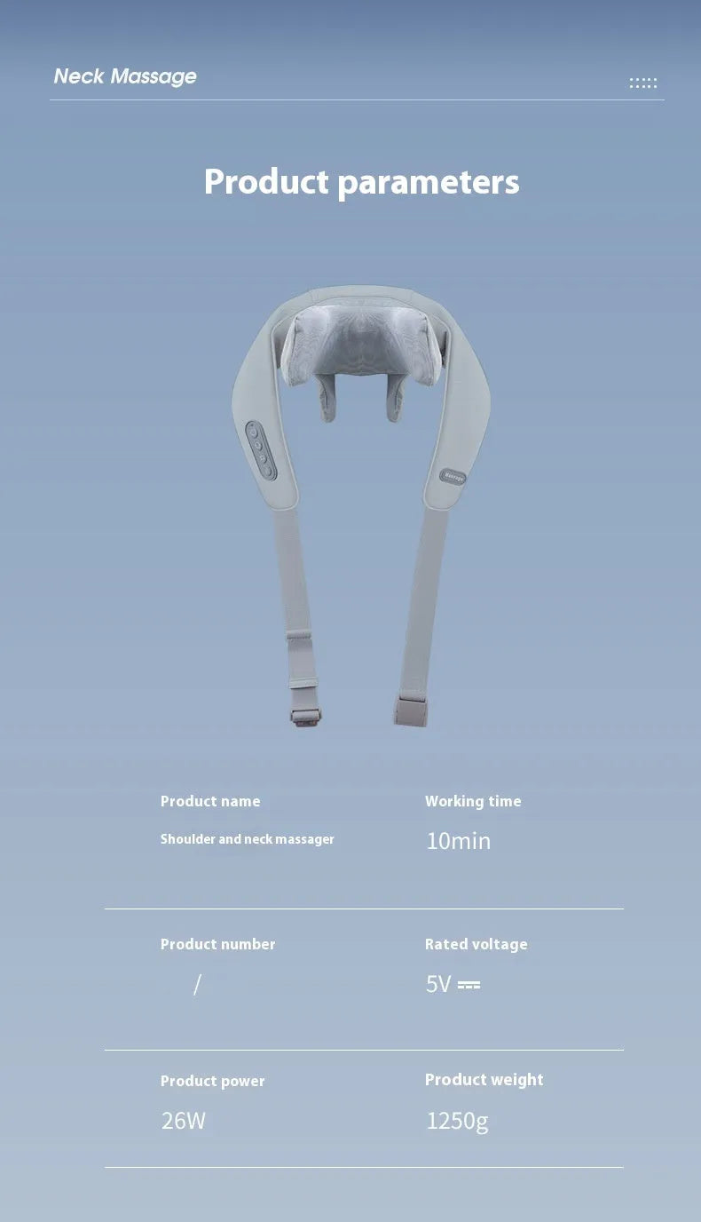 Grey USB rechargeable neck and back massage instrument on a grey background