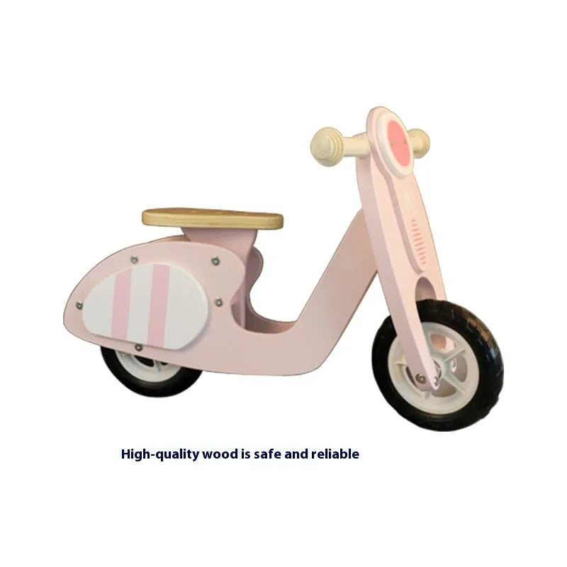Pink wooden balance scooter for children aged 1-6 years with 10 inch size