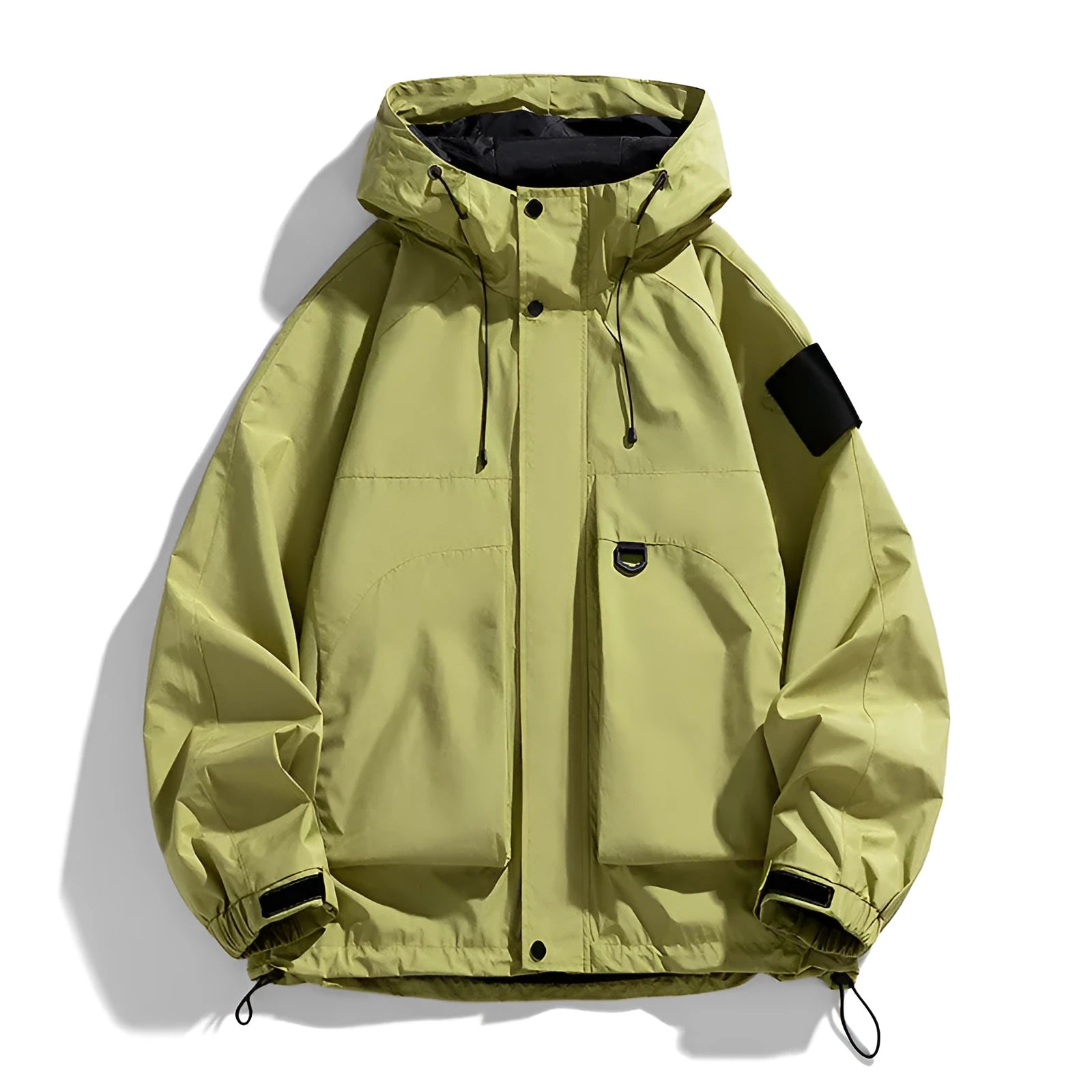 Men's black waterproof windproof hooded jacket with long sleeves