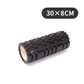 EVA foam roller for fitness in black, grey, pink, sky blue, or light purple, showing size options.