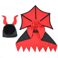 Black polyester vampire cloak and hat Halloween costume for pets on a white background