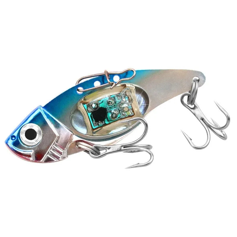 Metal vib electronic fishing lure with luminous construction in blue and red colour options