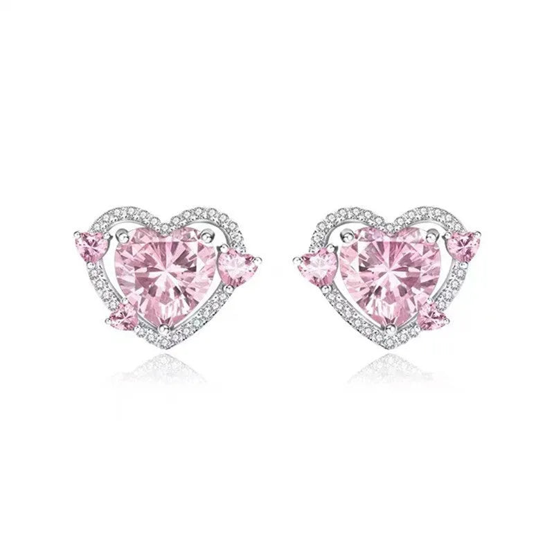 White heart-shaped stud earrings for women with copper construction and electroplated finish