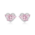 White heart-shaped stud earrings for women with copper construction and electroplated finish