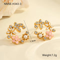 Colourful flower petal stud earrings with electroplated finish and stainless steel construction