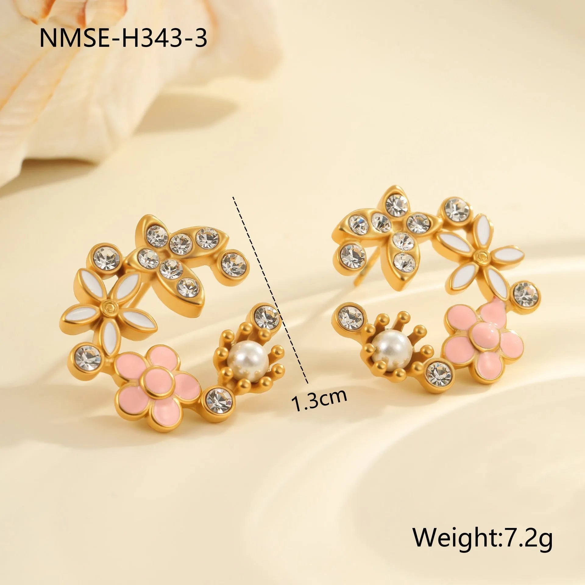 Colourful flower petal stud earrings with electroplated finish and stainless steel construction