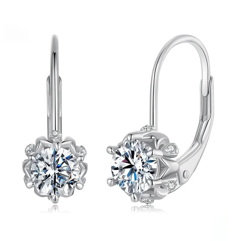 Sterling silver flower bud ear clips with white gold plating and 0.5ct moissanite stone