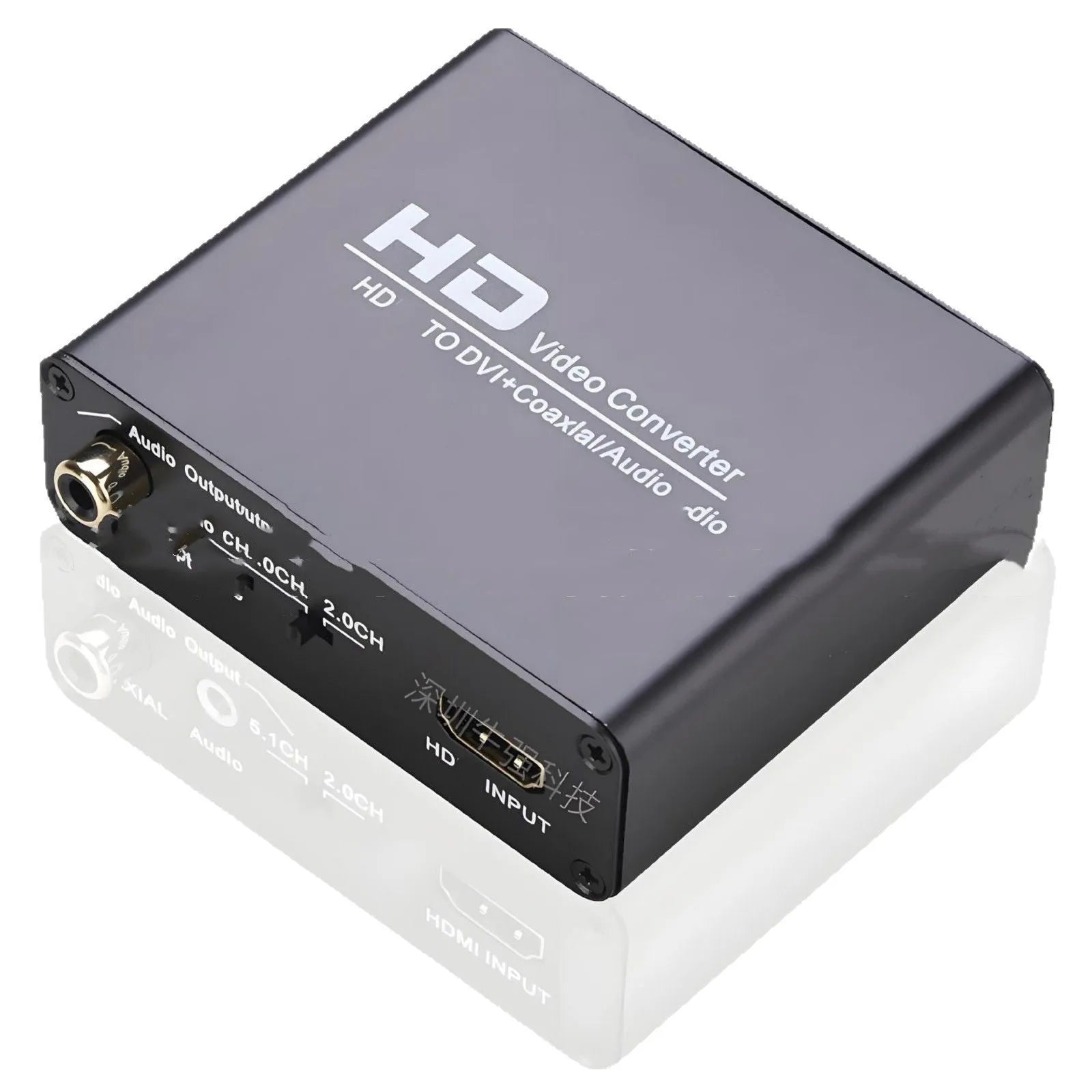 Black HDMI to DVI converter with coaxial audio output and 1.5m cable