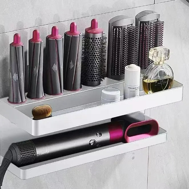 White double-layer aluminium bathroom storage rack with wave-shaped design for Marcel wavers