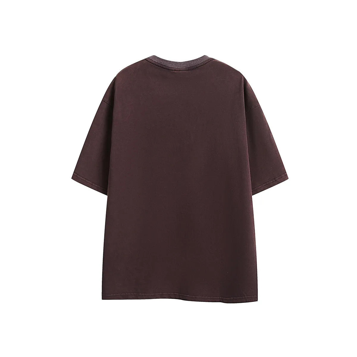 Purple and black loose fit embroidered retro short sleeve cotton t-shirt