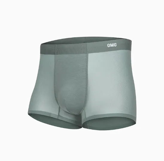 Men's seamless antibacterial fitness underwear shorts in a polyamide spandex blend on a grey background.