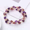 Women's colourful three-ring crystal bracelet with adjustable cord in tourmaline, quartz, or amethyst