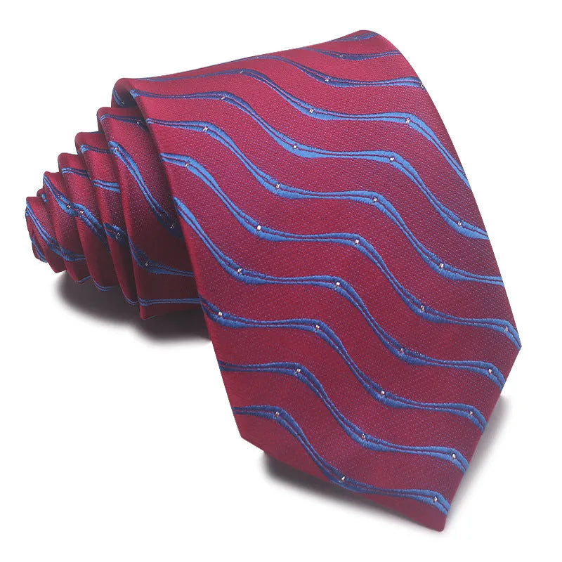 Men's 8CM wide striped formal tie in polyester jacquard weave available in multiple colours