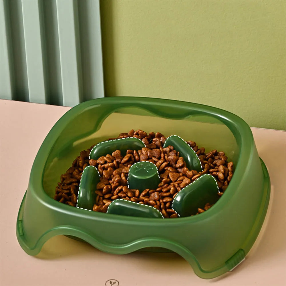 Pet dog slow feeder bowl in blue with anti-choking design for controlled feeding