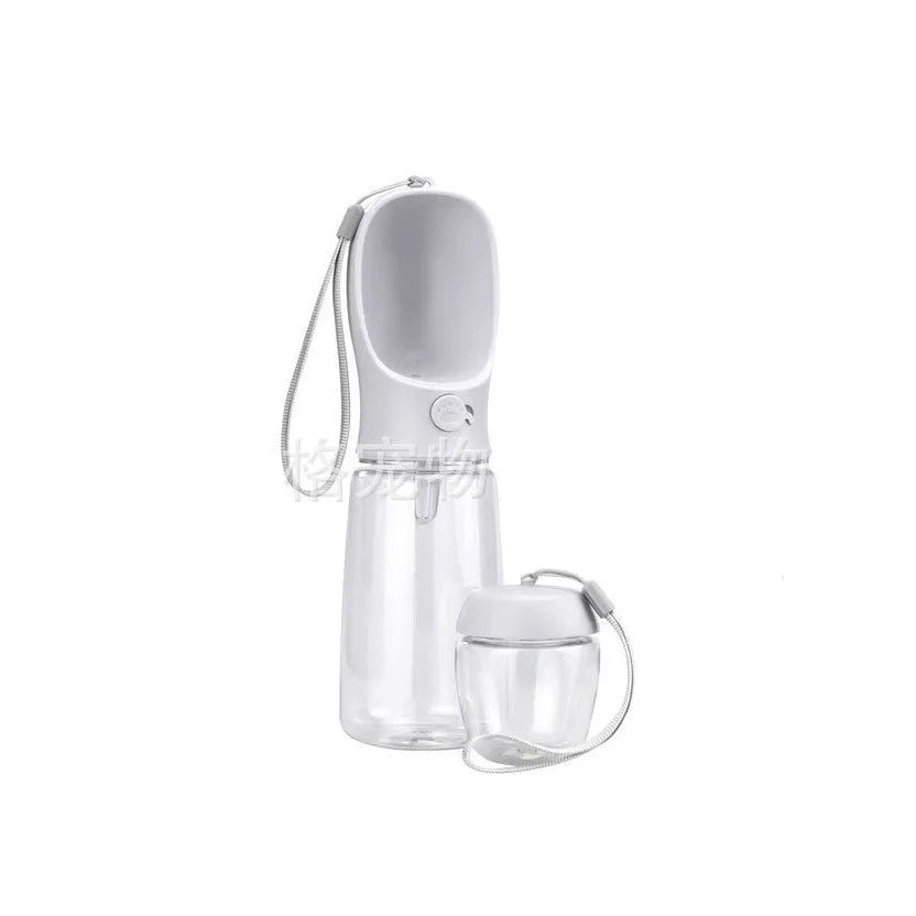 Portable dual-use dog water cup in blue, available in 350ml and 550ml sizes for walks.