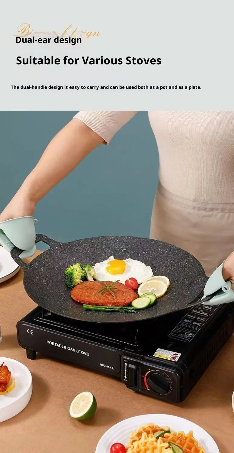 Round iron baking tray with Maifan stone non-stick coating in modern minimalist style