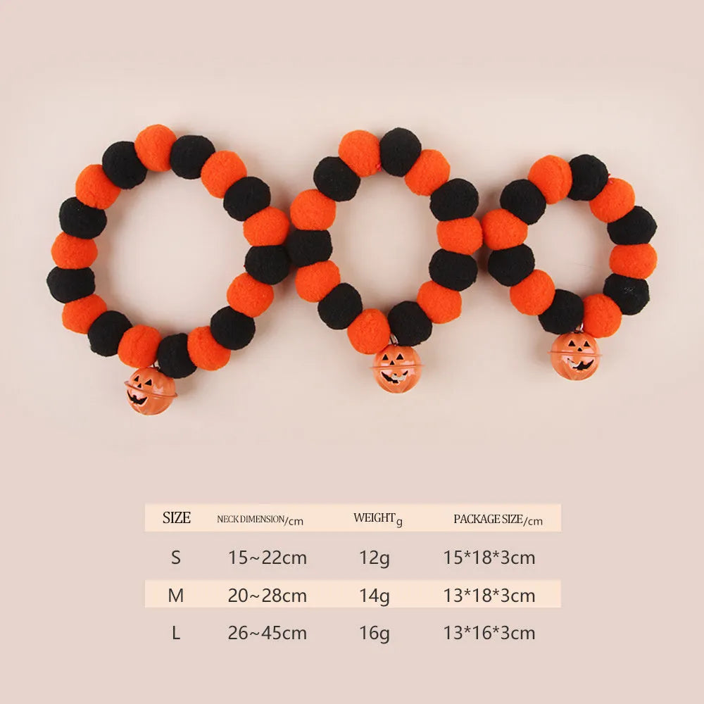 Orange Halloween pumpkin cat collar with breakaway safety buckle on adjustable polyester webbing