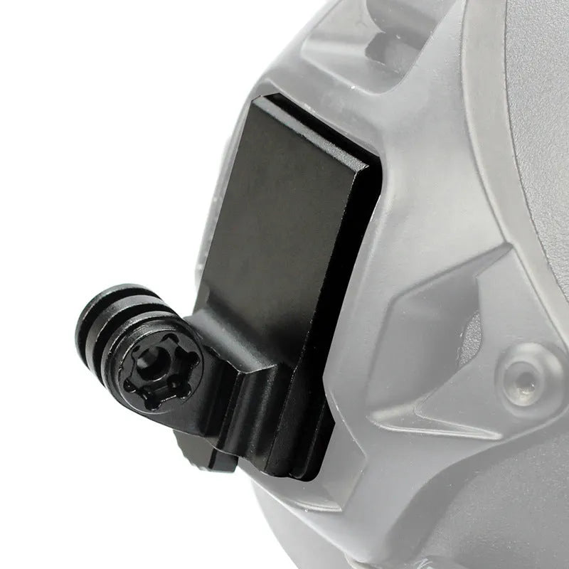 Aluminium alloy camera mounting bracket for helmets, compatible with GOPRO and small ant action cameras.