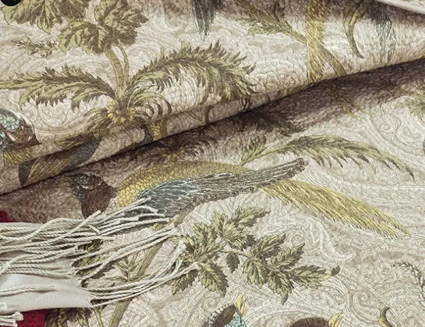 Blue American flower and bird pattern cotton bedspread set with three pieces shown on a bed