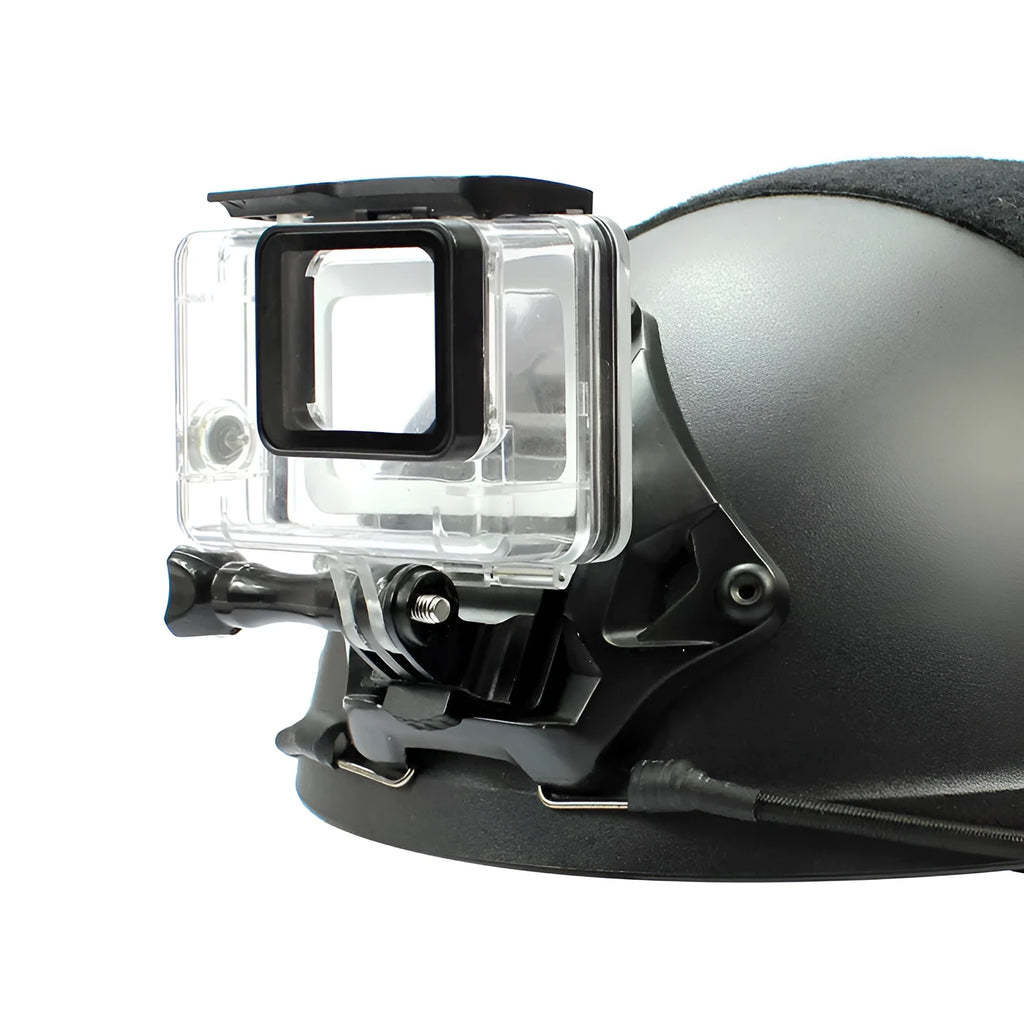 Aluminium alloy camera mounting bracket for helmets, compatible with GOPRO and small ant action cameras.