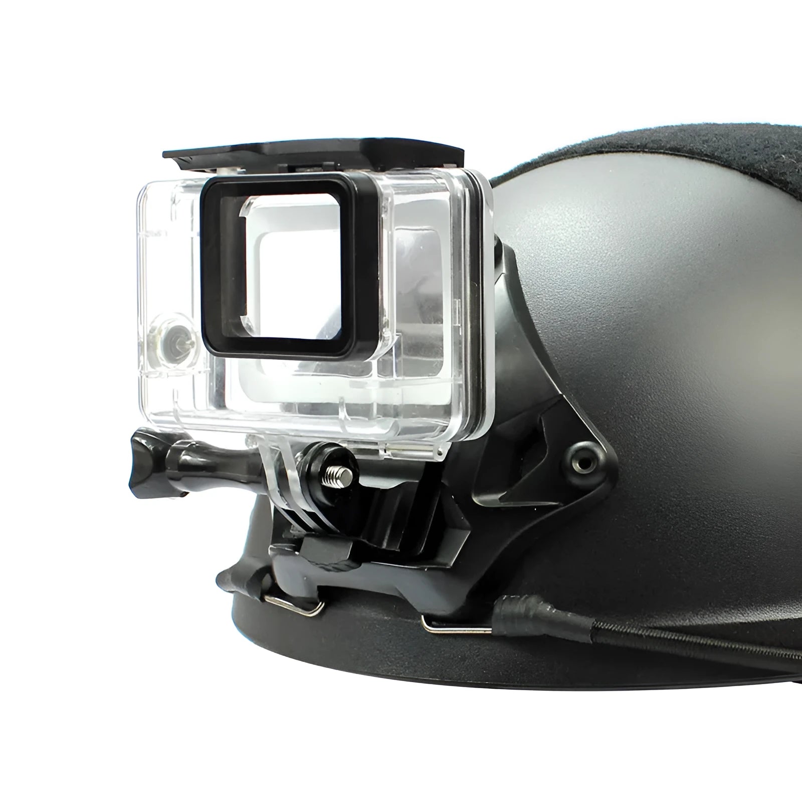 Aluminium alloy camera mounting bracket for helmets, compatible with GOPRO and small ant action cameras.
