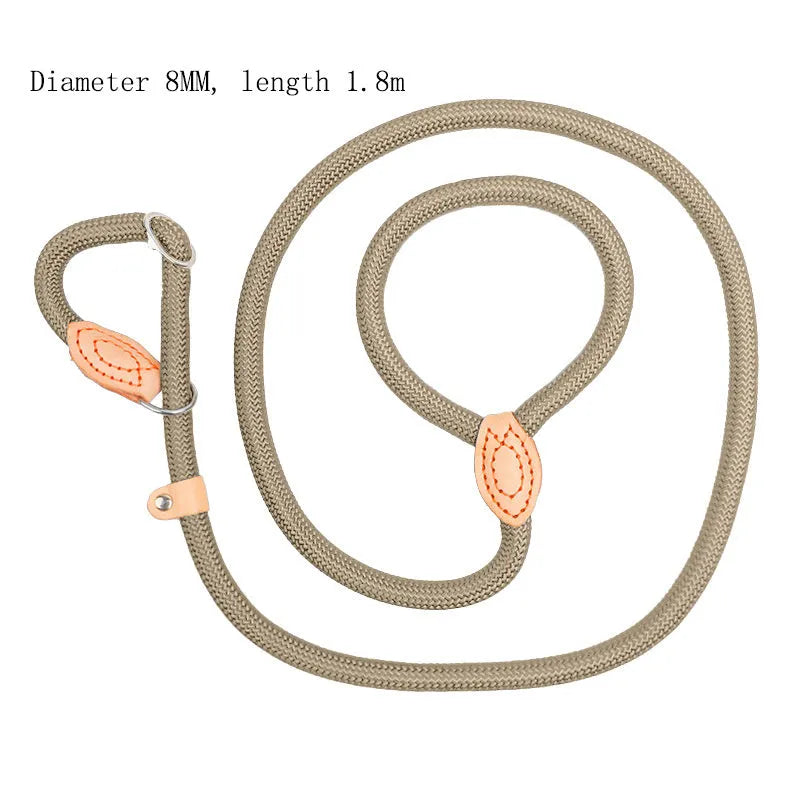 Rope dog training leash with integrated automatic tightening collar for blast race exercises