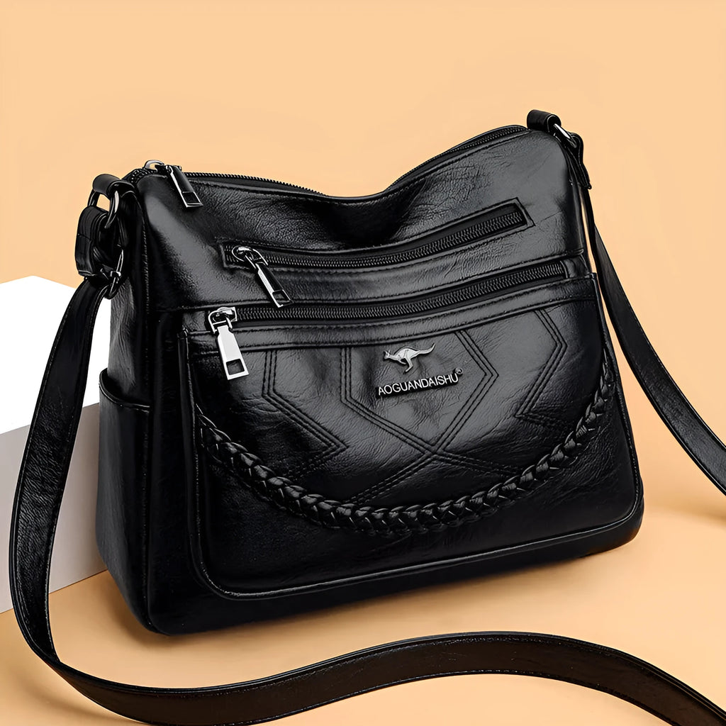 Women's soft PU leather crossbody shoulder bag in horizontal square shape with large capacity