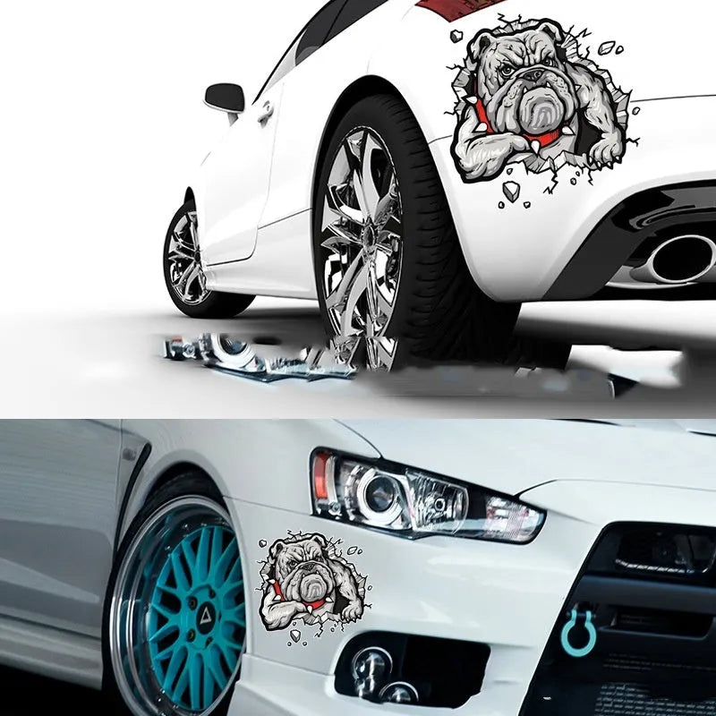 Grey dog pattern motorcycle decorative sticker measuring 17cm by 17cm with customisable sizing