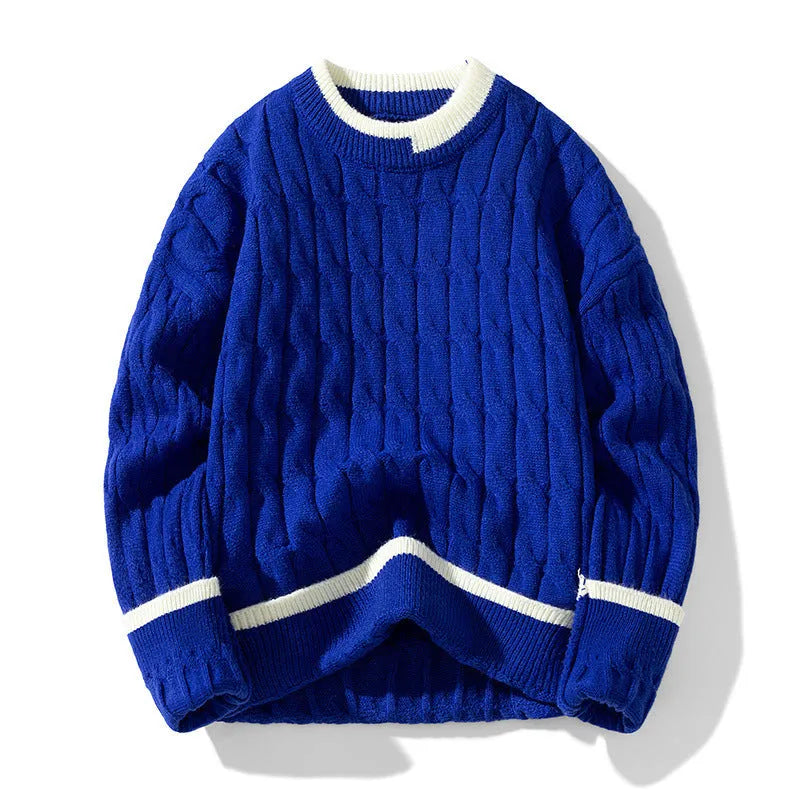 Men's loose fit modal acrylic two-piece jumper set in light blue, showing pullover and trousers.
