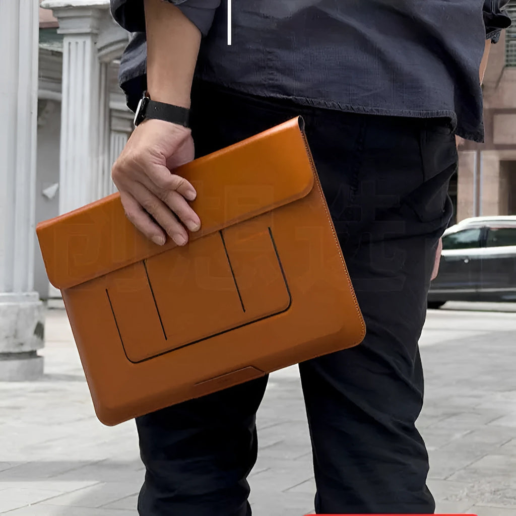 13.3-inch laptop bracket bag with integrated dual-angle stand in black or brown