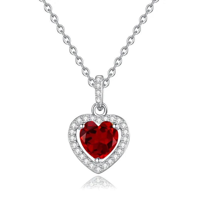 Sterling silver heart pendant necklace with natural gemstone on cross chain
